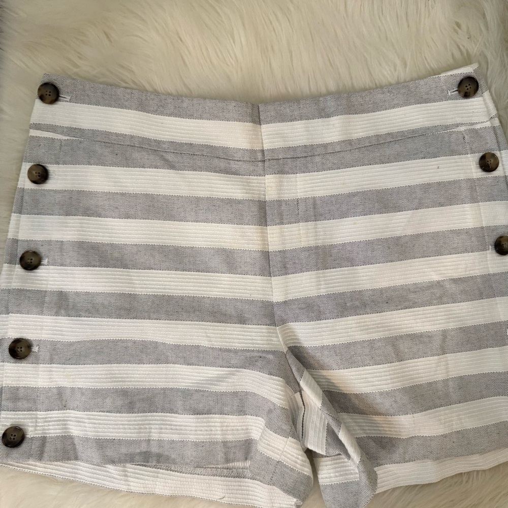 LOFT Gray and White Striped Bermuda Shorts